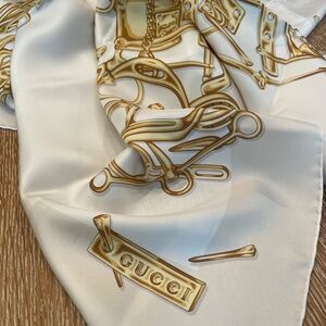 GUCCI 100% Silk Gold Cream and Ivory Colour Scarf, 34 by 34 inches